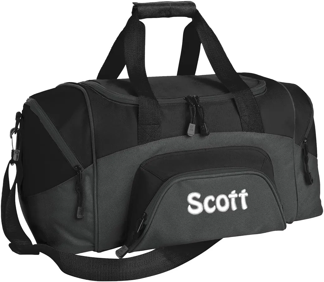 Personalized Duffel Bag, Men and Women, Custom Sport Bag with Monogrammed Name, Soccer, Basketball, Baseball, Football, Black/Dark Charcoal