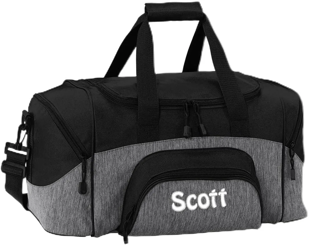 Personalized Duffel Bag, Men and Women, Custom Sport Bag with Monogrammed Name, Soccer, Basketball, Baseball, Football, Heather Grey/Black