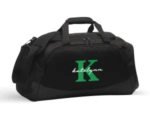 Personalized Gym Bag for Girls Teens Monogrammed Gym Bag Overnight Travel Bag for Girls Cute Initial Duffle Athletic Workout Bag with Shoe Compartment (Bag Only, Script Font, Black/Black)