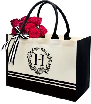 Personalized Initial Canvas Tote Bags, Monogrammed Tote Bag Gifts for Women Teacher Friend for Birthday Wedding