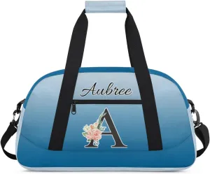Personalized Initial Duffel Bags, Cusotm Sports Gym Bag Monogrammed Custom Travel Overnight Weekender Bag for Women Men with Name, Blue Gradient Custom Gifts