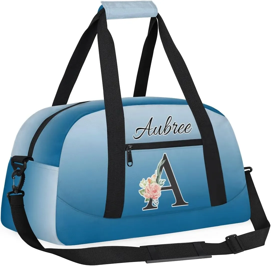 Personalized Initial Duffel Bags, Cusotm Sports Gym Bag Monogrammed Custom Travel Overnight Weekender Bag for Women Men with Name, Blue Gradient Custom Gifts