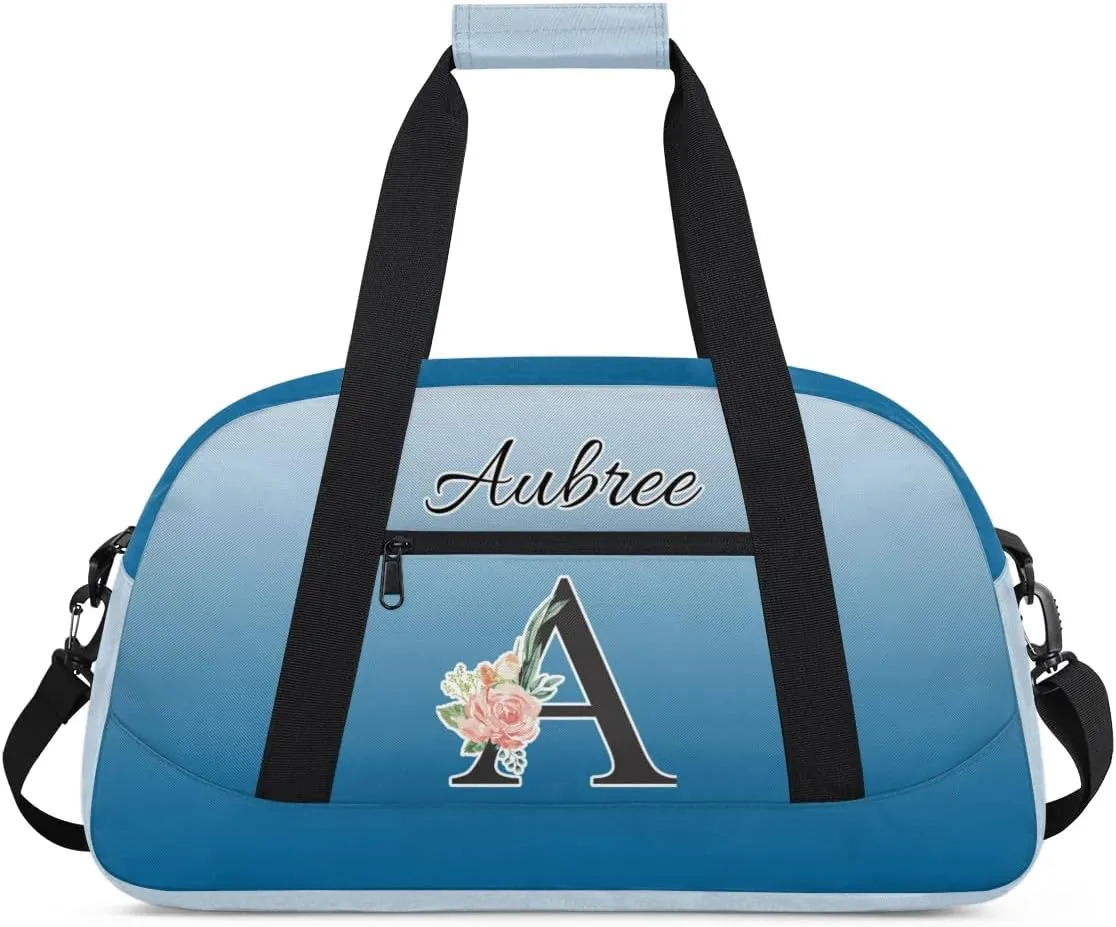 Personalized Initial Duffel Bags, Cusotm Sports Gym Bag Monogrammed Custom Travel Overnight Weekender Bag for Women Men with Name, Blue Gradient Custom Gifts