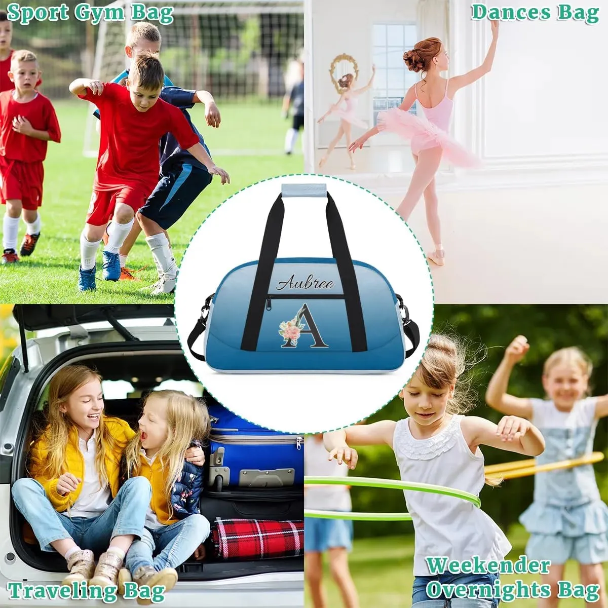 Personalized Initial Duffel Bags, Cusotm Sports Gym Bag Monogrammed Custom Travel Overnight Weekender Bag for Women Men with Name, Blue Gradient Custom Gifts