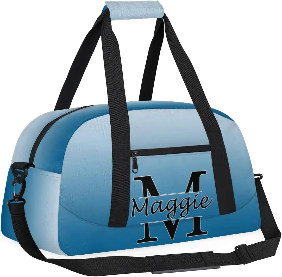 Personalized Initial Duffel Bags, Cusotm Sports Gym Bag Monogrammed Custom Travel Overnight Weekender Bag for Women Men with Name, Blue Gradient