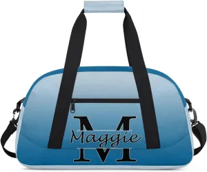 Personalized Initial Duffel Bags, Cusotm Sports Gym Bag Monogrammed Custom Travel Overnight Weekender Bag for Women Men with Name, Blue Gradient