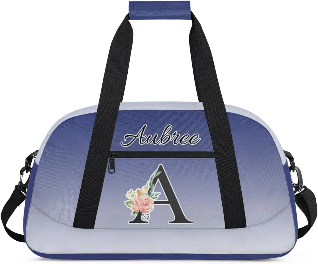 Personalized Initial Duffel Bags, Cusotm Sports Gym Bag Monogrammed Custom Travel Overnight Weekender Bag for Women Men with Name, Cobalt Blue Gradient Custom Gifts