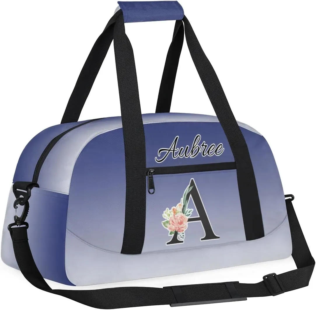 Personalized Initial Duffel Bags, Cusotm Sports Gym Bag Monogrammed Custom Travel Overnight Weekender Bag for Women Men with Name, Cobalt Blue Gradient Custom Gifts