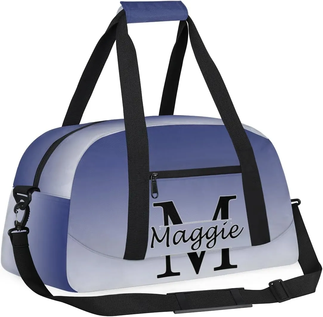 Personalized Initial Duffel Bags, Cusotm Sports Gym Bag Monogrammed Custom Travel Overnight Weekender Bag for Women Men with Name, Cobalt Blue Gradient