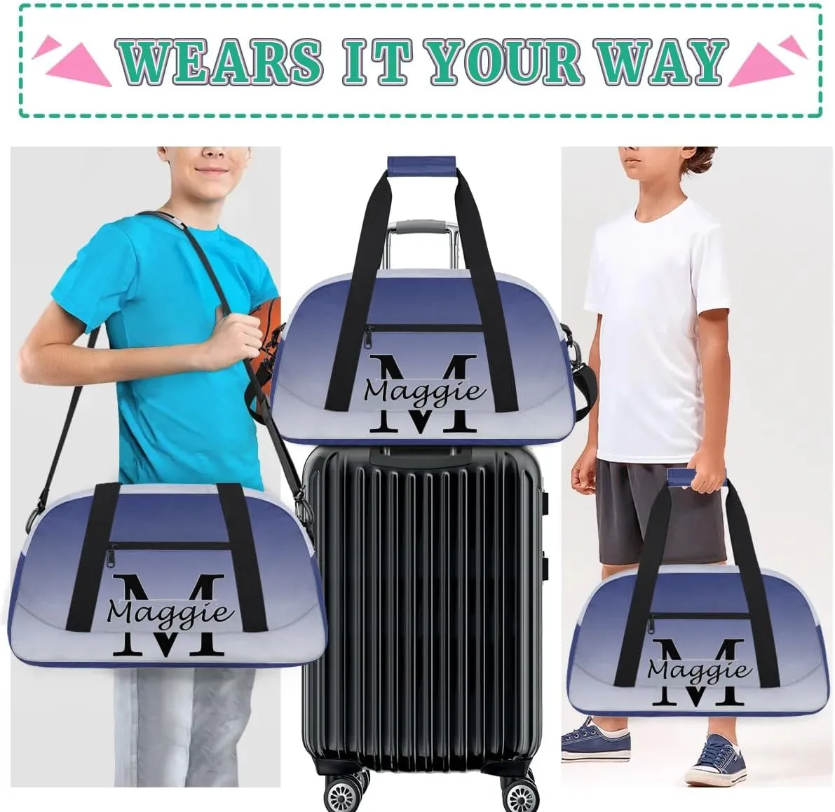 Personalized Initial Duffel Bags, Cusotm Sports Gym Bag Monogrammed Custom Travel Overnight Weekender Bag for Women Men with Name, Cobalt Blue Gradient