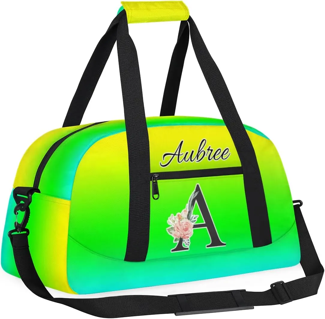 Personalized Initial Duffel Bags, Cusotm Sports Gym Bag Monogrammed Custom Travel Overnight Weekender Bag for Women Men with Name, Green Yellow Gradient Custom Gifts