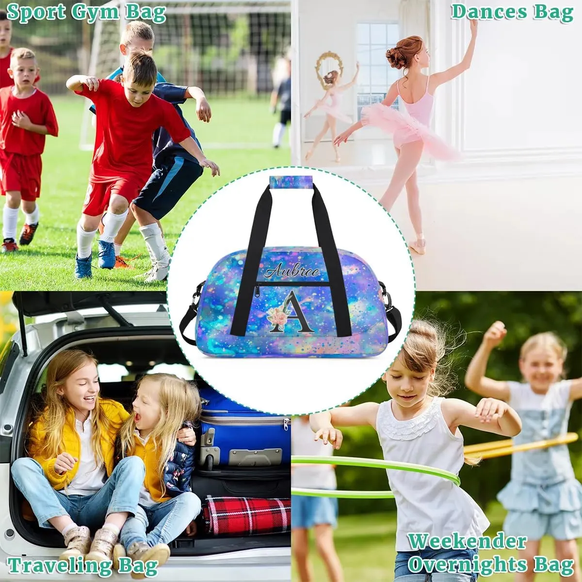 Personalized Initial Duffel Bags, Cusotm Sports Gym Bag Monogrammed Custom Travel Overnight Weekender Bag for Women Men with Name, Pieces Glitter Custom Gifts