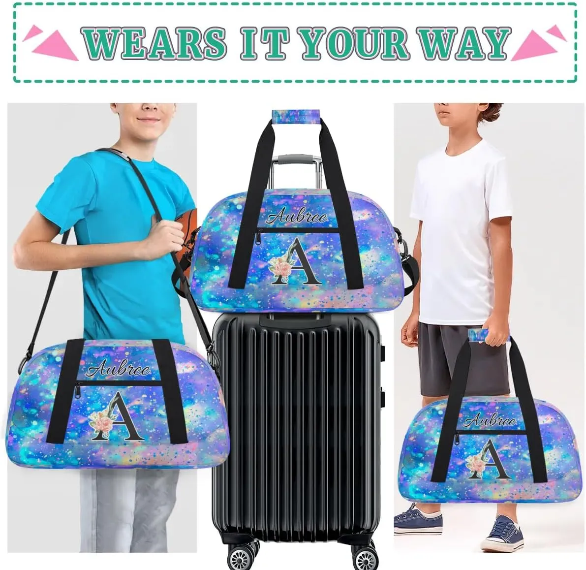 Personalized Initial Duffel Bags, Cusotm Sports Gym Bag Monogrammed Custom Travel Overnight Weekender Bag for Women Men with Name, Pieces Glitter Custom Gifts