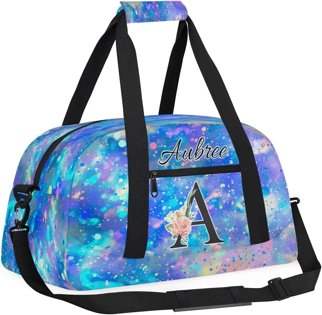 Personalized Initial Duffel Bags, Cusotm Sports Gym Bag Monogrammed Custom Travel Overnight Weekender Bag for Women Men with Name, Pieces Glitter Custom Gifts