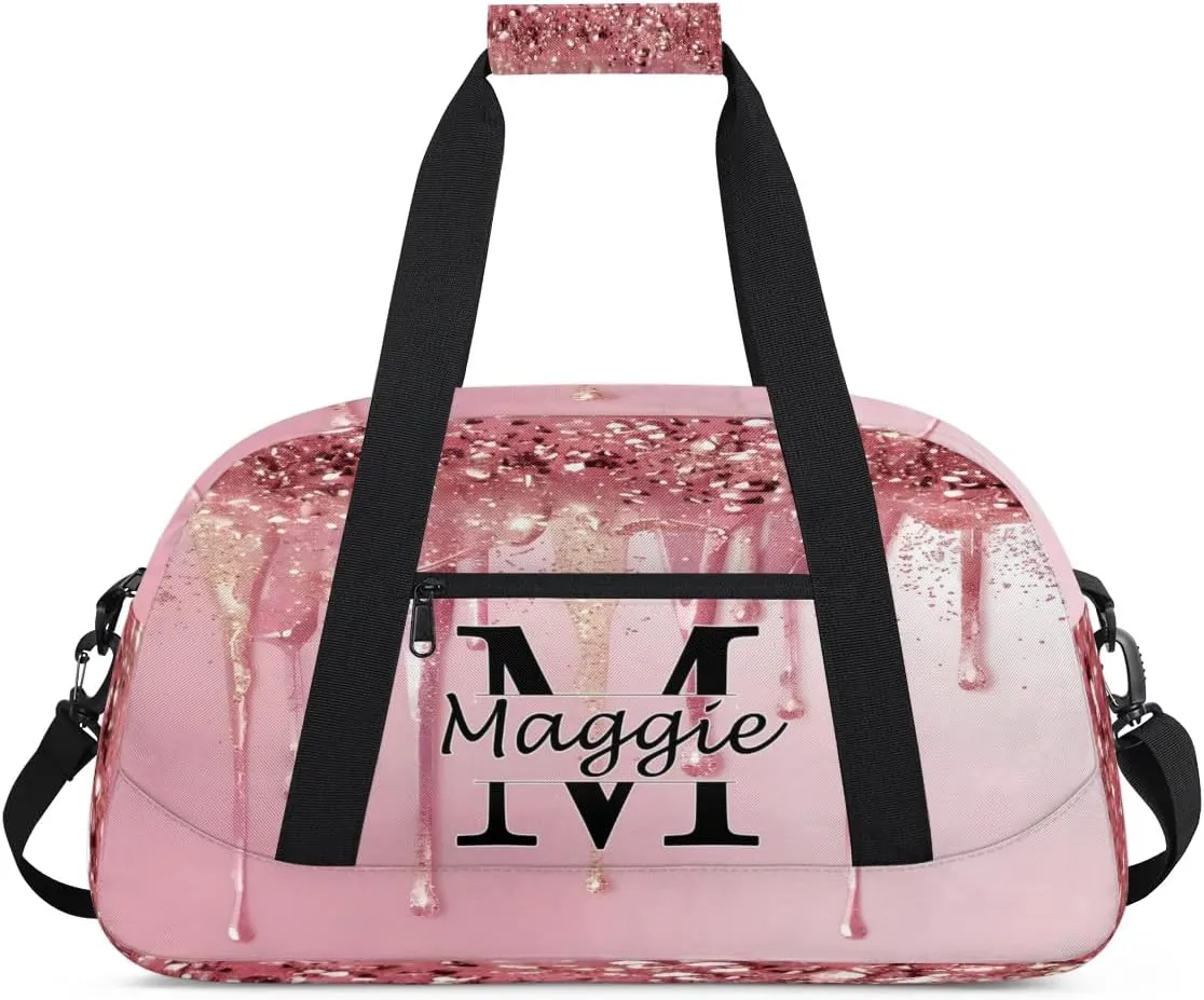 Personalized Initial Name Duffel Bags, Cusotmized Monogrammed Sports Gym Bag Custom Travel Overnight Weekender Bag for Women Men with Name, Custom Gifts, Fluids Pink