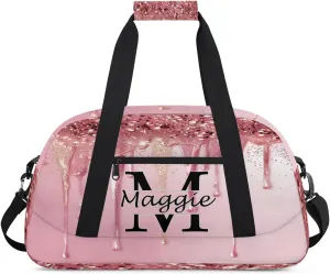 Personalized Initial Name Duffel Bags, Cusotmized Monogrammed Sports Gym Bag Custom Travel Overnight Weekender Bag for Women Men with Name, Custom Gifts, Fluids Pink