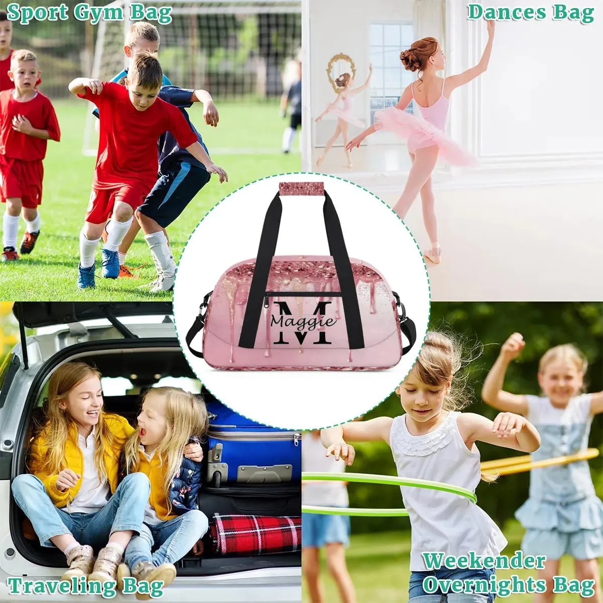 Personalized Initial Name Duffel Bags, Cusotmized Monogrammed Sports Gym Bag Custom Travel Overnight Weekender Bag for Women Men with Name, Custom Gifts, Fluids Pink
