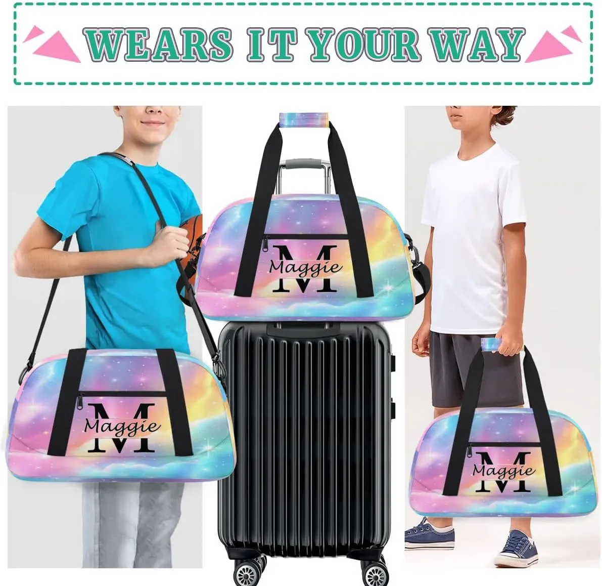 Personalized Initial Name Duffel Bags, Cusotmized Monogrammed Sports Gym Bag Custom Travel Overnight Weekender Bag for Women Men with Name, Custom Gifts, Glitter