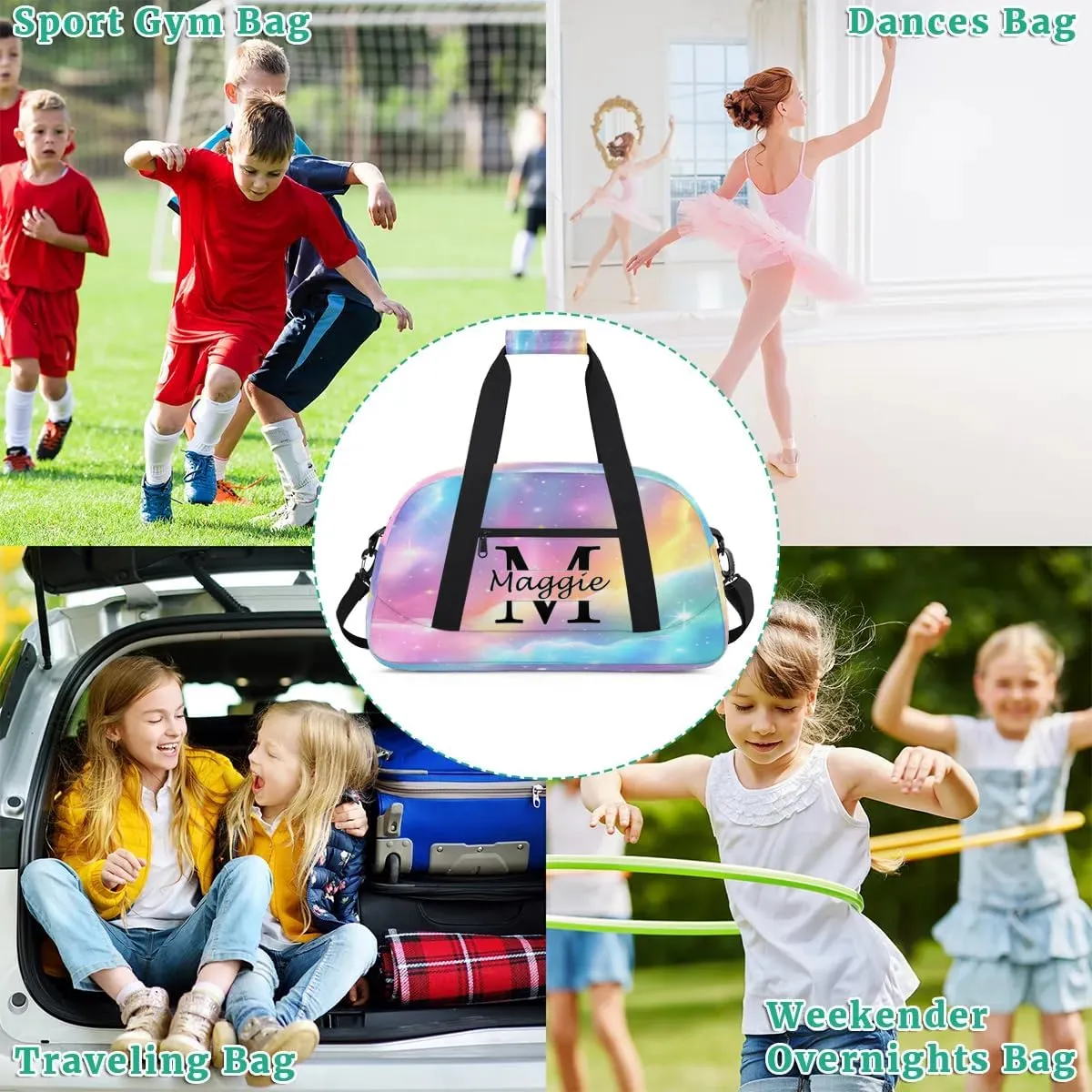 Personalized Initial Name Duffel Bags, Cusotmized Monogrammed Sports Gym Bag Custom Travel Overnight Weekender Bag for Women Men with Name, Custom Gifts, Glitter