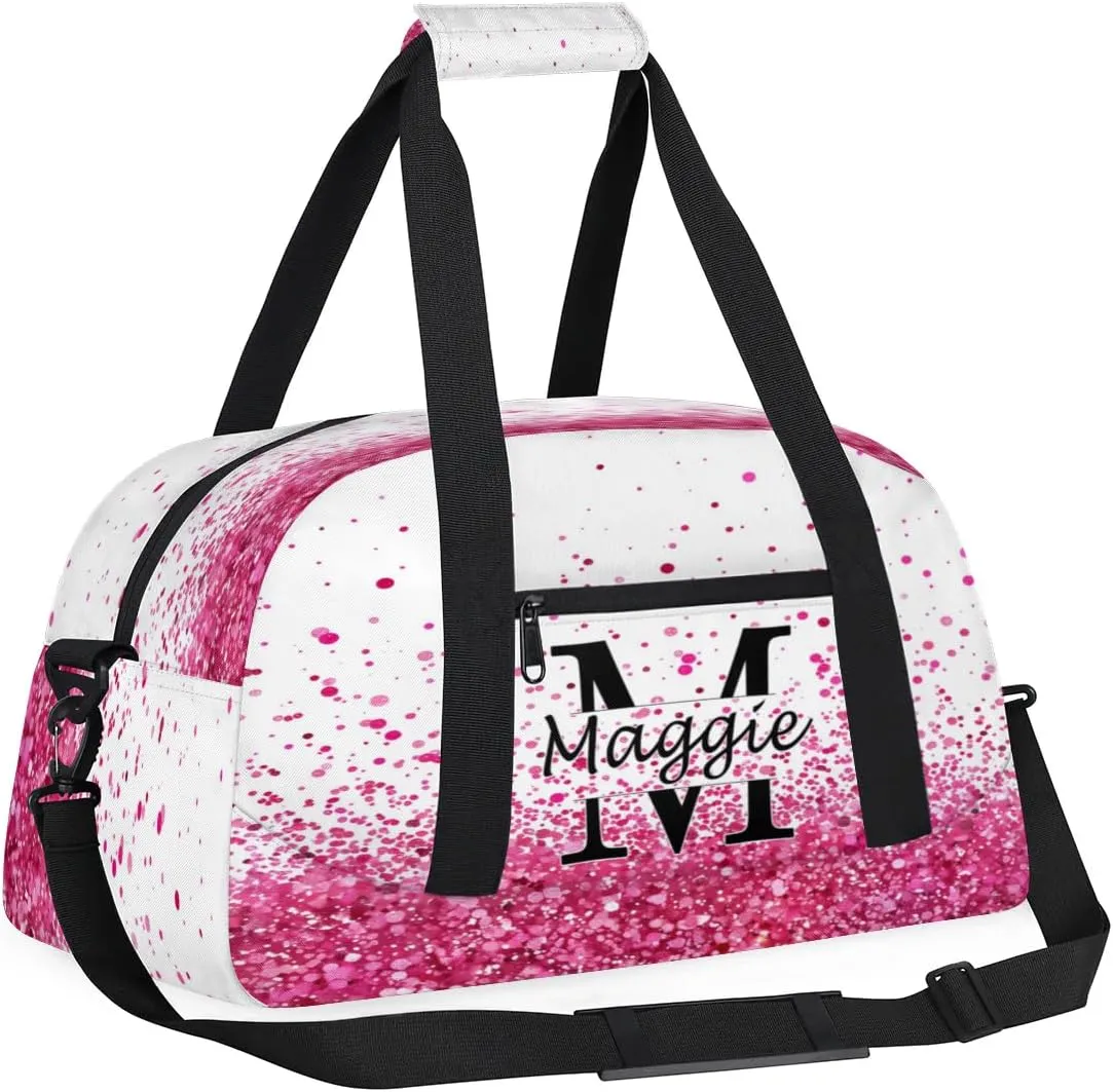 Personalized Initial Name Duffel Bags, Cusotmized Monogrammed Sports Gym Bag Custom Travel Overnight Weekender Bag for Women Men with Name, Custom Gifts, Sparkle