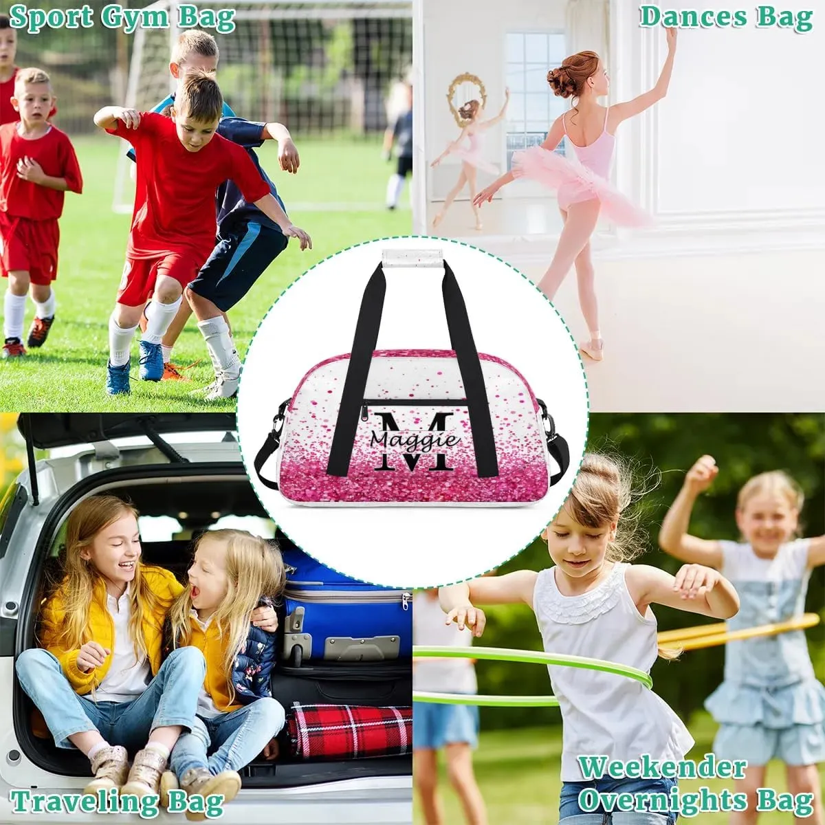 Personalized Initial Name Duffel Bags, Cusotmized Monogrammed Sports Gym Bag Custom Travel Overnight Weekender Bag for Women Men with Name, Custom Gifts, Sparkle
