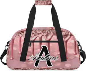 Personalized Initial Name Duffel Bags, Custom Travel Overnight Weekender Bag for Women Men with Name, Cusotmized Monogrammed Sports Gym Bag Custom Gifts, Fluids Glitter