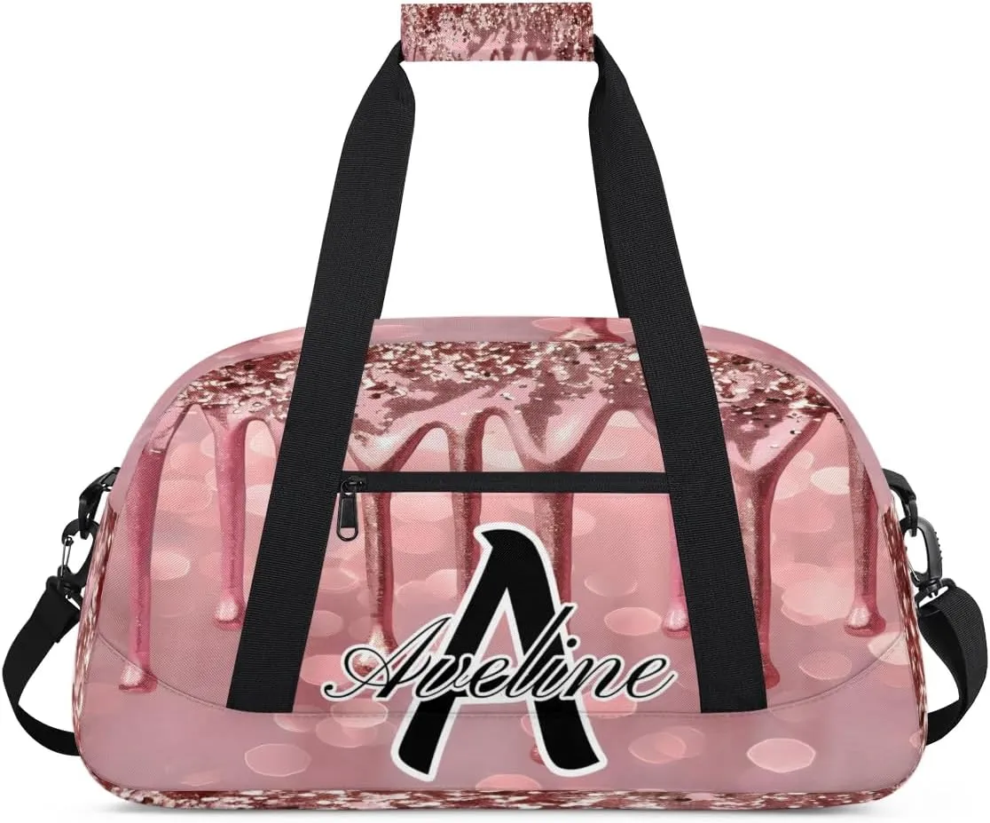 Personalized Initial Name Duffel Bags, Custom Travel Overnight Weekender Bag for Women Men with Name, Cusotmized Monogrammed Sports Gym Bag Custom Gifts, Fluids Glitter