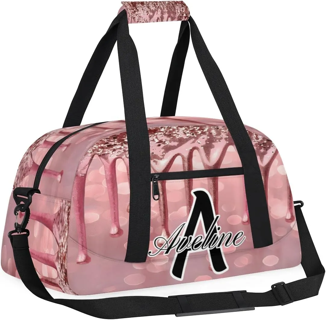 Personalized Initial Name Duffel Bags, Custom Travel Overnight Weekender Bag for Women Men with Name, Cusotmized Monogrammed Sports Gym Bag Custom Gifts, Fluids Glitter