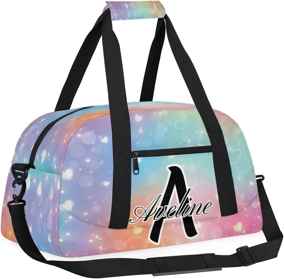 Personalized Initial Name Duffel Bags, Custom Travel Overnight Weekender Bag for Women Men with Name, Cusotmized Monogrammed Sports Gym Bag Custom Gifts, Gorgeous Glitter