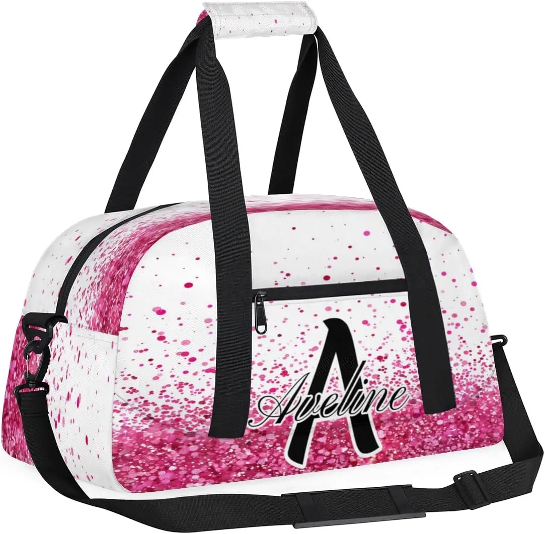 Personalized Initial Name Duffel Bags, Custom Travel Overnight Weekender Bag for Women Men with Name, Cusotmized Monogrammed Sports Gym Bag Custom Gifts, Sparkle