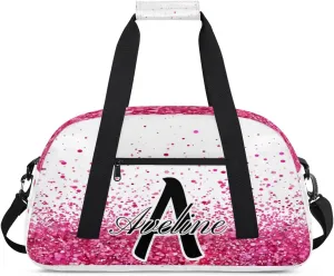 Personalized Initial Name Duffel Bags, Custom Travel Overnight Weekender Bag for Women Men with Name, Cusotmized Monogrammed Sports Gym Bag Custom Gifts, Sparkle