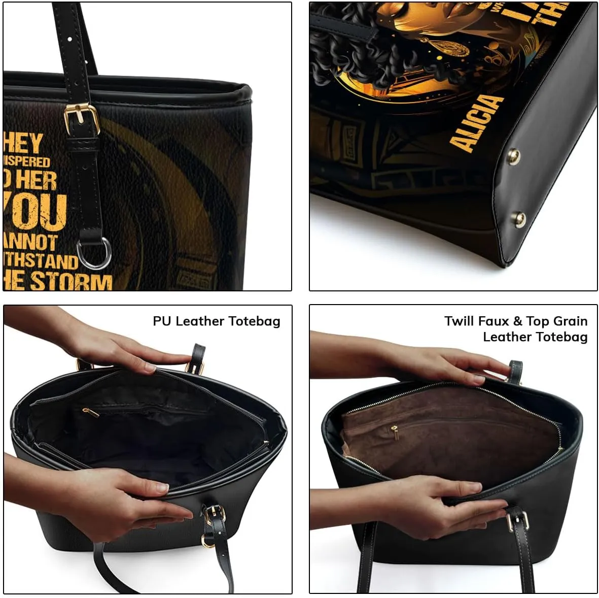 Personalized Leather Totebag for Black Women - Christmas Gifts