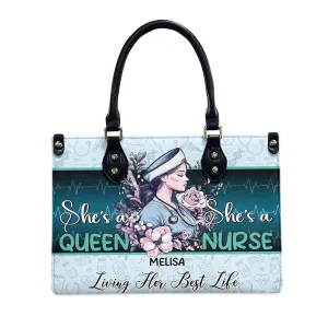 Personalized Nurse Leather Handbags, Gift For Nurses, Afro Nurse Bags Nursing Tote Bag Custom Gift, Leather Handbag with Ziplock Gift for Her (07)