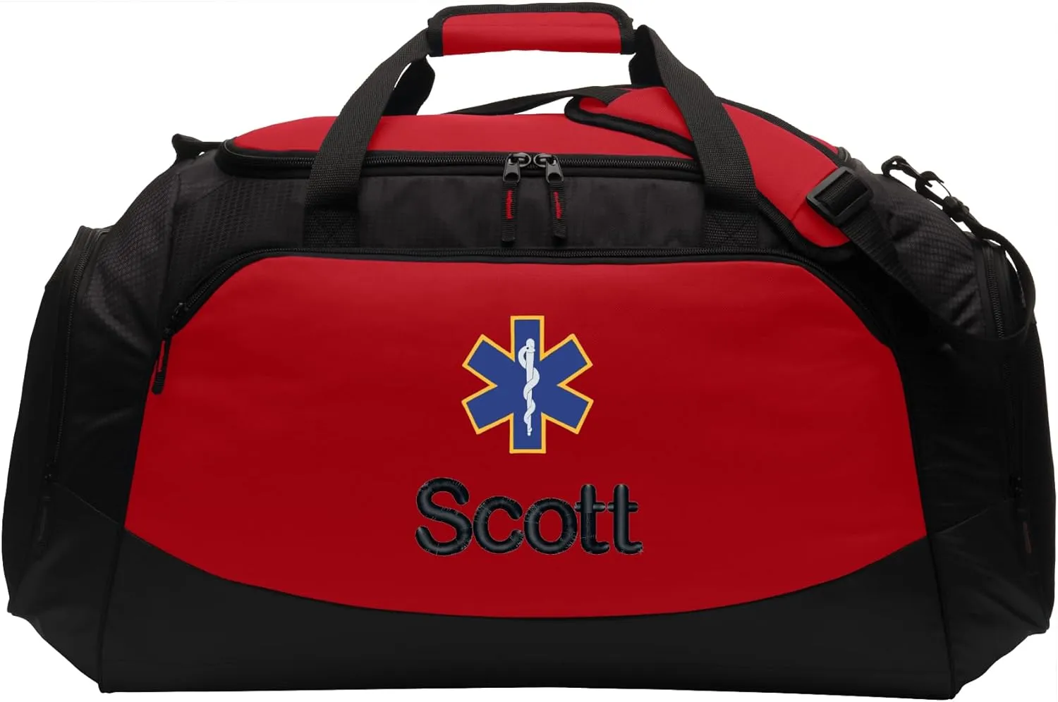 Personalized Paramedic Duffel Bag, Star of Life, Firefighter Gift, Large Custom Bag Monogrammed Name, Red