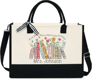 Personalized Teacher Gifts - Teachers Day, Graduation, Birthday Gifts For Teachers, Teacher Appreciation Gifts, Teacher Gifts For Women - 13 oz Canvas Tote Bag With Zipper