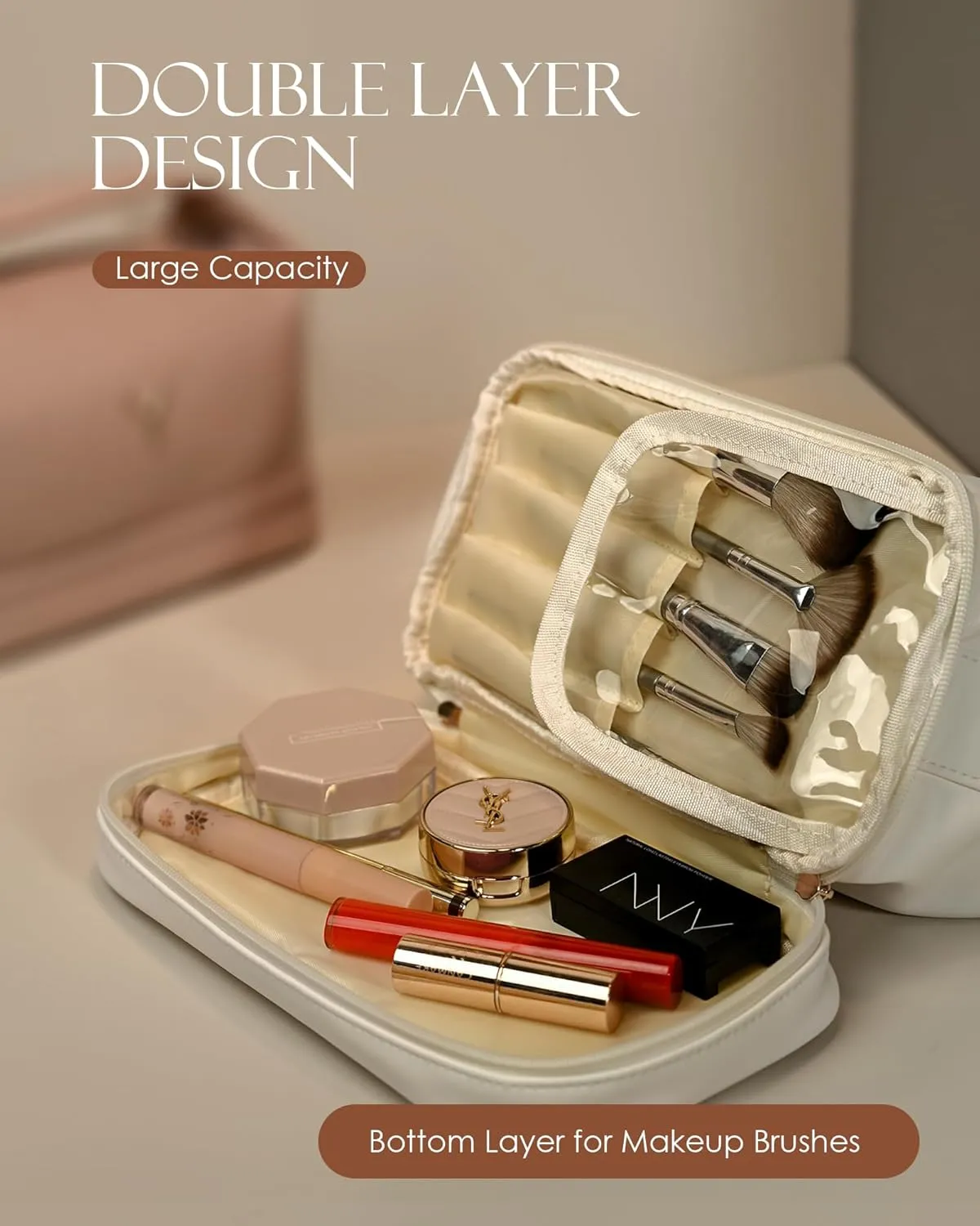 Personalized Teachers Gifts for Women, Makeup Bags with Handle, Initial Double Layer Cosmetic Bag with Makeup Brush Organizer,Teacher Appreciation Gifts, Gifts for Friends Female Mom