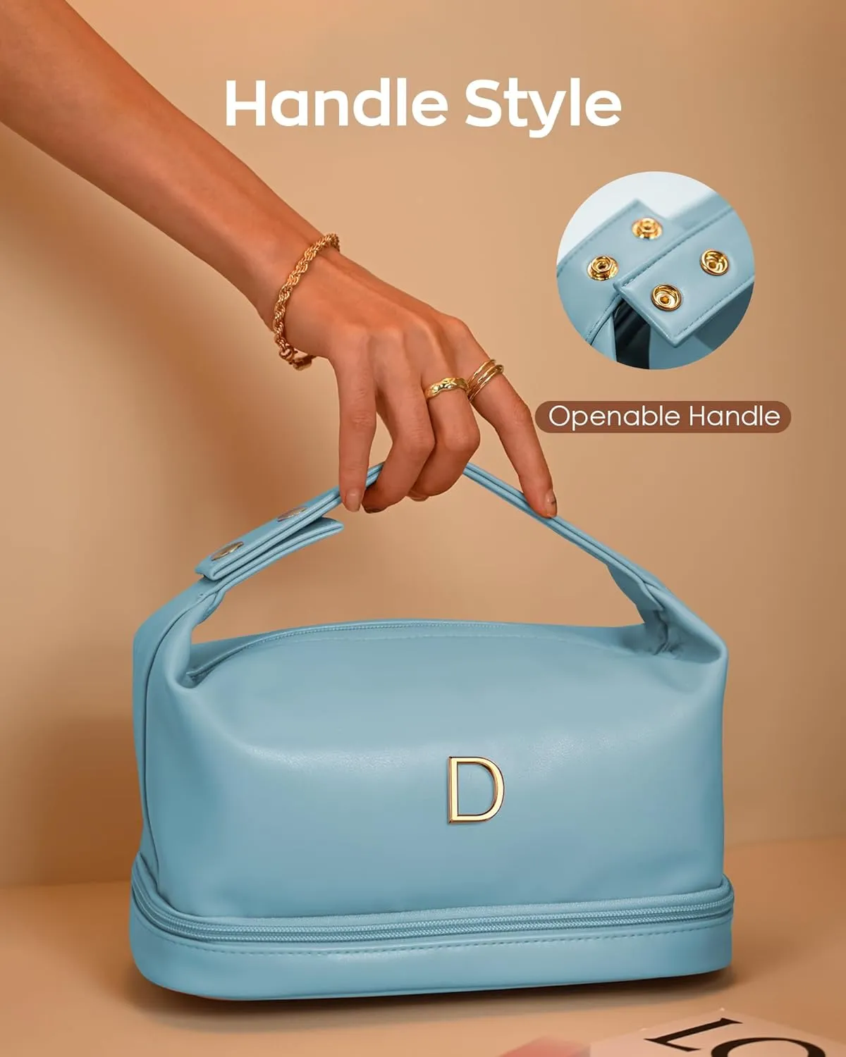 Personalized Teachers Gifts for Women, Makeup Bags with Handle, Initial Double Layer Cosmetic Bag with Makeup Brush Organizer,Teacher Appreciation Gifts, Gifts for Friends Female Mom
