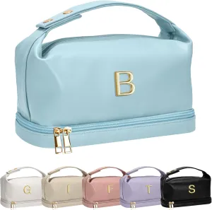 Personalized Teachers Gifts for Women, Makeup Bags with Handle, Initial Double Layer Cosmetic Bag with Makeup Brush Organizer,Teacher Appreciation Gifts, Gifts for Friends Female Mom