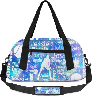 Personalized Tennis Sport Duffel Bag Custom Sports Bag Travel Overnight Shoulder Bags Customized Gifts for Women Men, Blue
