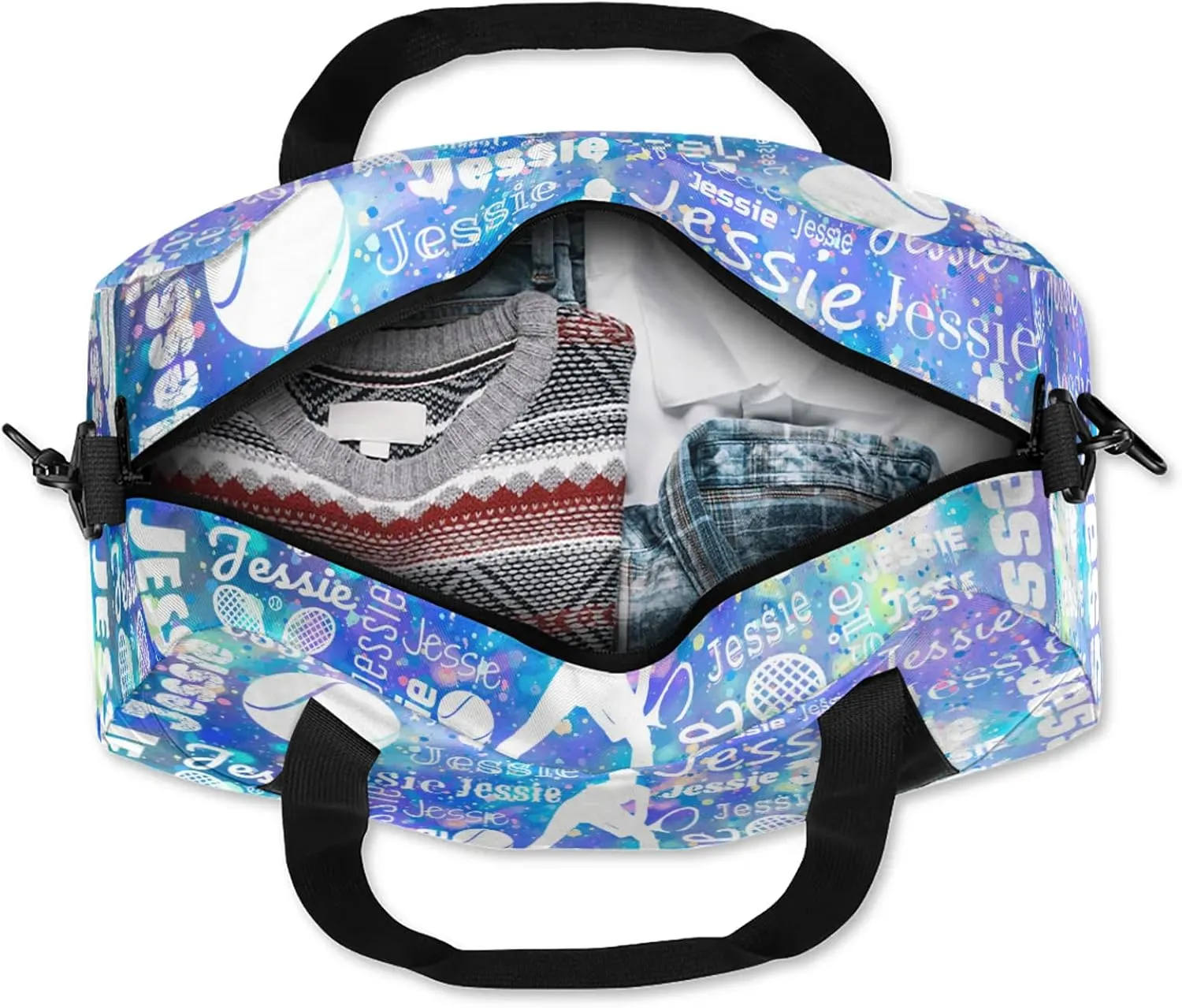 Personalized Tennis Sport Duffel Bag Custom Sports Bag Travel Overnight Shoulder Bags Customized Gifts for Women Men, Blue