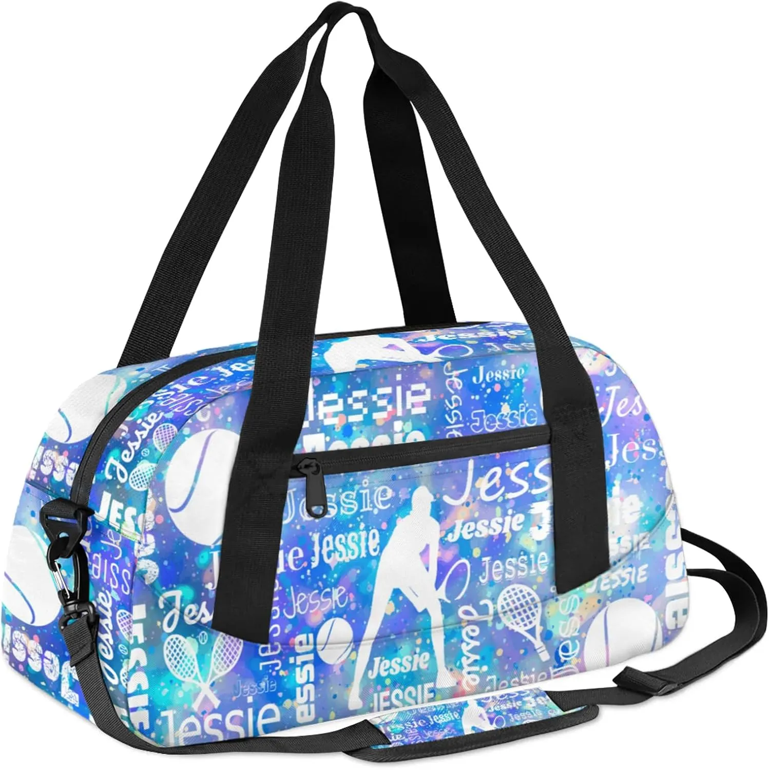 Personalized Tennis Sport Duffel Bag Custom Sports Bag Travel Overnight Shoulder Bags Customized Gifts for Women Men, Blue