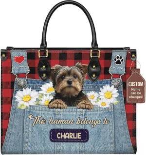 Personalized Yorkshire Terrier Dog Handbags, Custom Name Dog Leather Bags, Purses, Shoulder Bag, Gift For Dog Mom Dog Lover