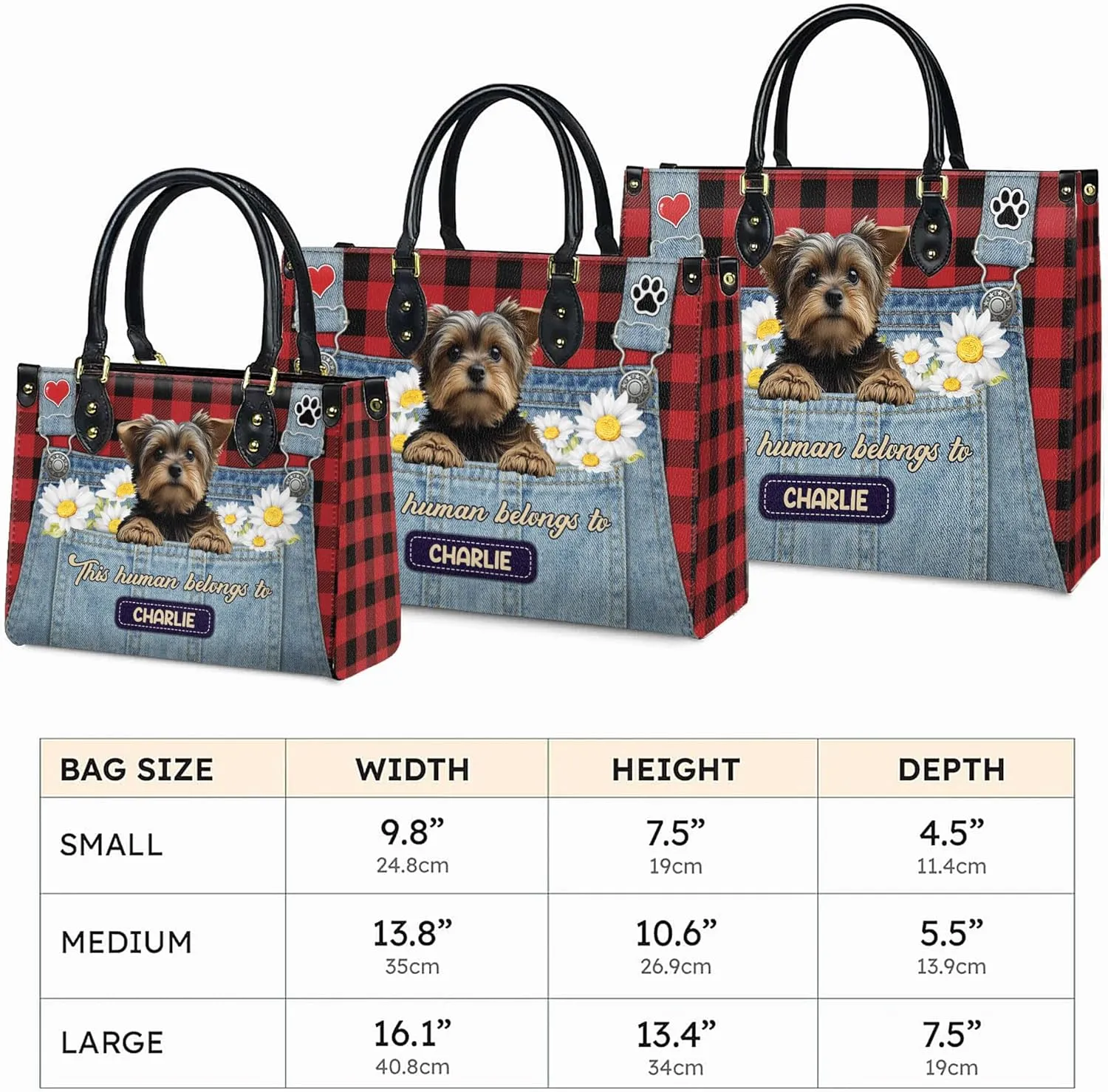 Personalized Yorkshire Terrier Dog Handbags, Custom Name Dog Leather Bags, Purses, Shoulder Bag, Gift For Dog Mom Dog Lover
