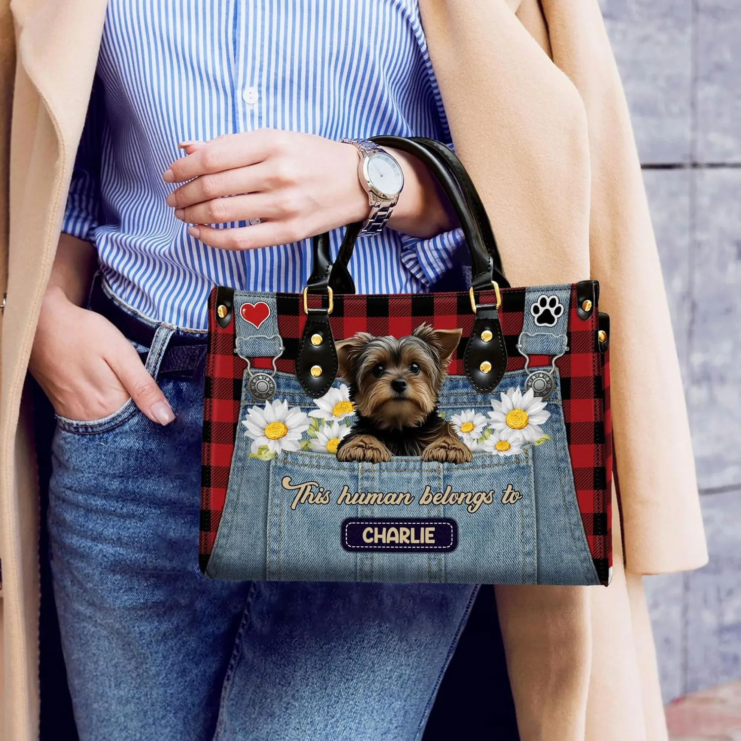Personalized Yorkshire Terrier Dog Handbags, Custom Name Dog Leather Bags, Purses, Shoulder Bag, Gift For Dog Mom Dog Lover