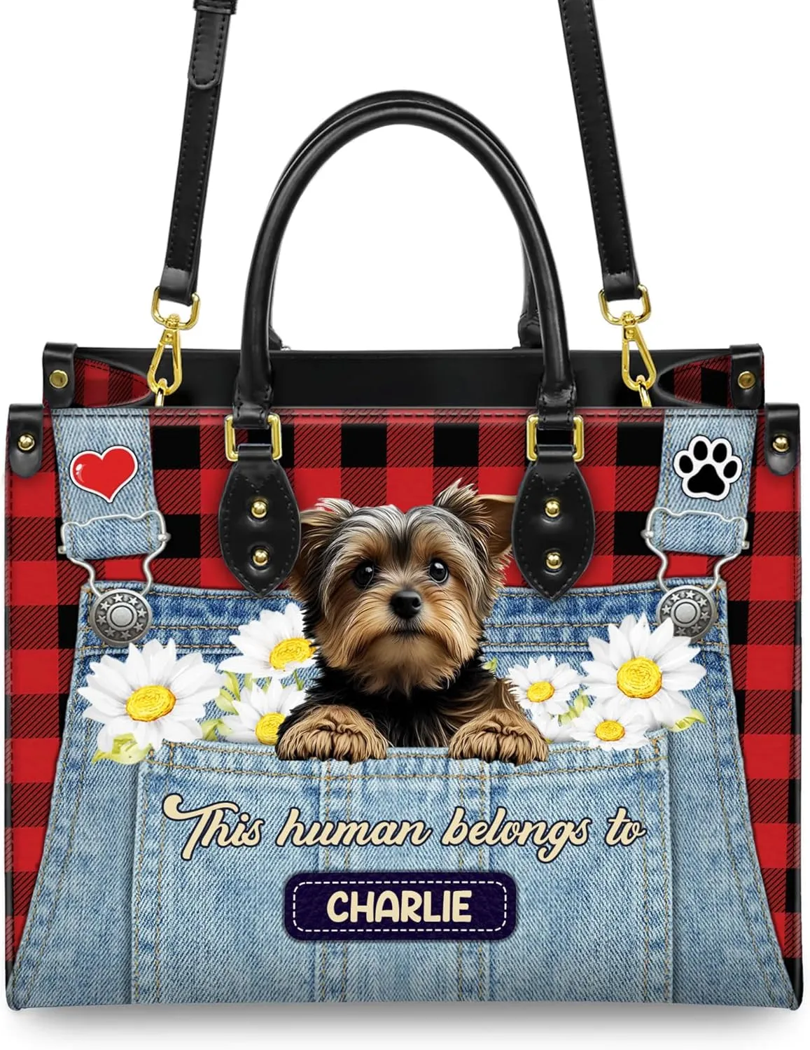 Personalized Yorkshire Terrier Dog Handbags, Custom Name Dog Leather Bags, Purses, Shoulder Bag, Gift For Dog Mom Dog Lover