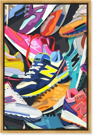 Pile of Sneakers Canvas Urban Graffiti Wall Art by Notoriart, Gold Frame, 24" x 36"