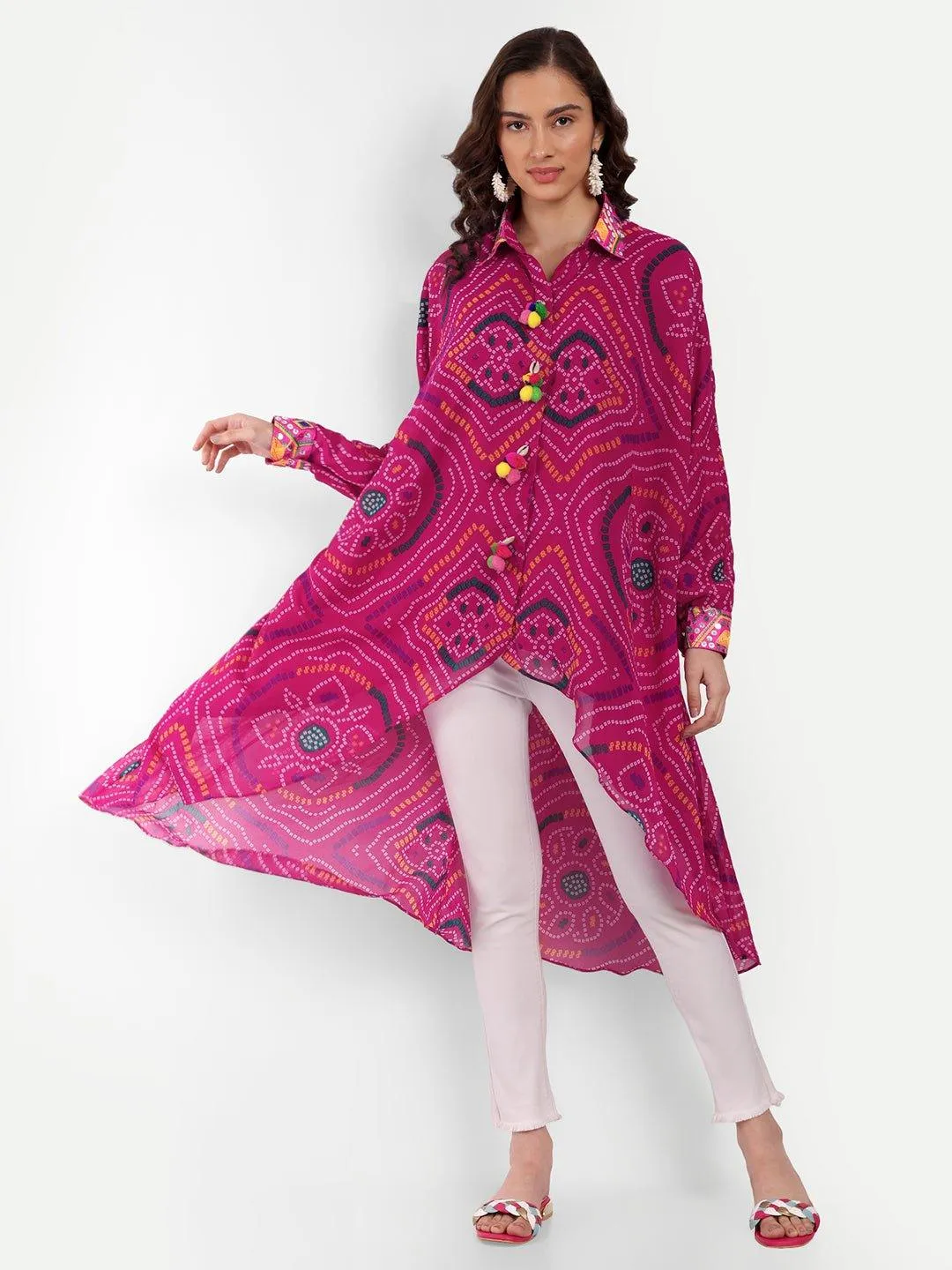 Pink Bandhini High Low Shirt