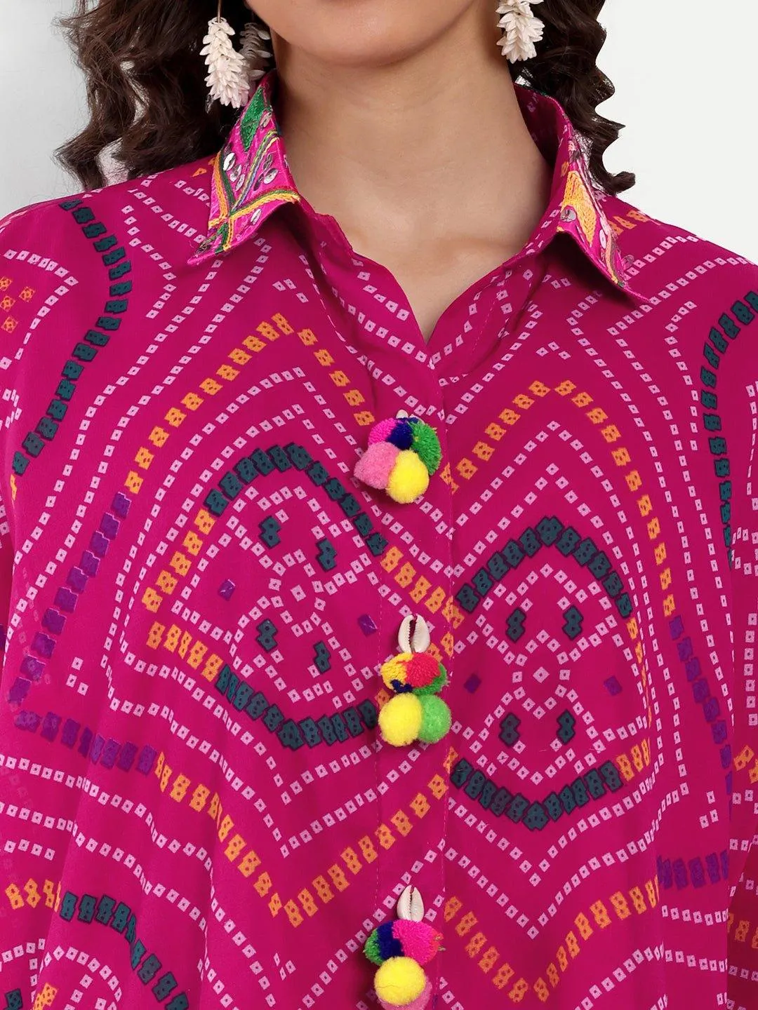 Pink Bandhini High Low Shirt