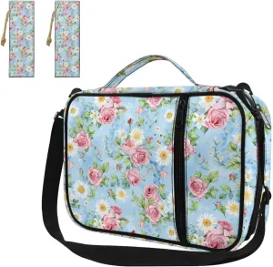 Pink Rose Graphic Bible Bags for Women Organizer Girls Casual Lightweight Bible Tote Bag for Standard and Large Size Study Bible Kids Stylish Bibile Cover with 2 Leather Bookmarks