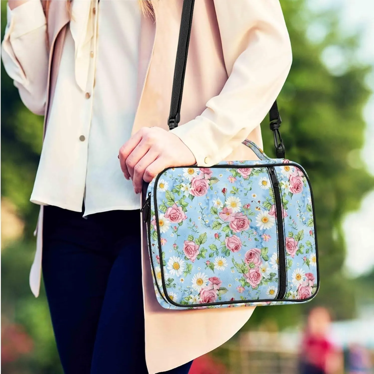 Pink Rose Graphic Bible Bags for Women Organizer Girls Casual Lightweight Bible Tote Bag for Standard and Large Size Study Bible Kids Stylish Bibile Cover with 2 Leather Bookmarks